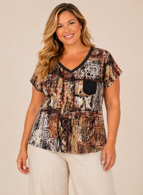 BAGV2603-01-front Bagoraz abstract print cotton top brown beige