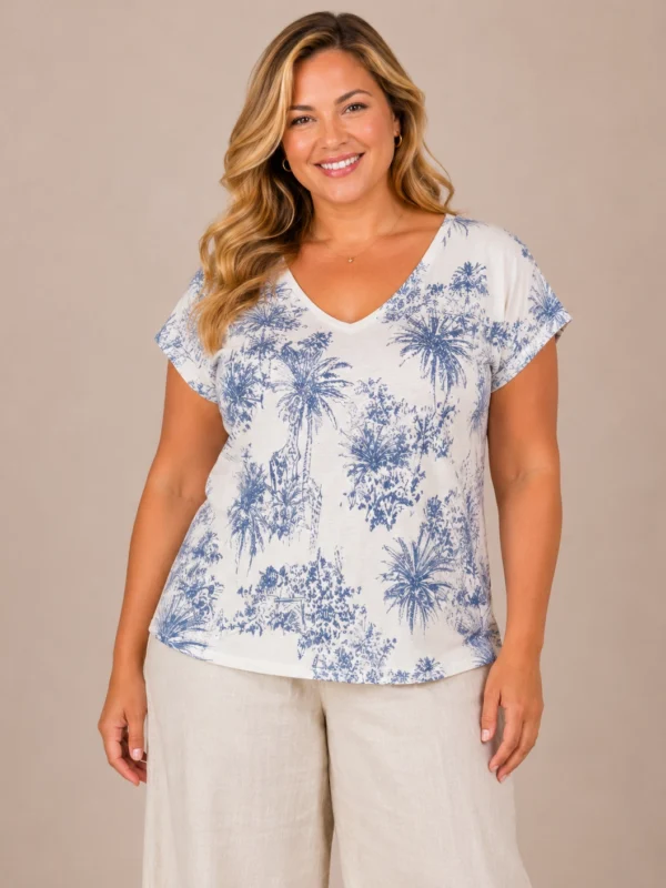 Bagoraz cotton palm print t-shirt beige blue