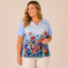 BAGV2604-01-upperbody Plus size floral cotton top blue by Bagoraz