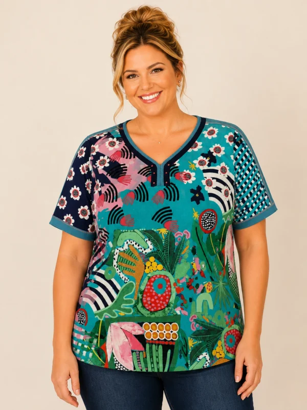 BAGV2611-01-front-upperbody Bagoraz multicolour printed V-neck top