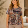 Plus size abstract cotton top with artistic print by Bagoraz