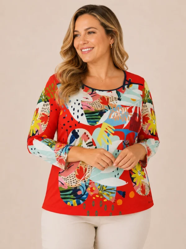 Plus size cotton top with abstract print by Bagoraz