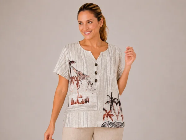 BAGV2620-01-front-upperbody Bagoraz safari print plus size top beige