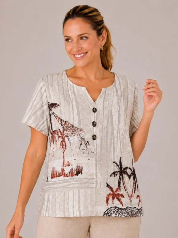 BAGV2620-01-front-upperbody Bagoraz safari print plus size top beige