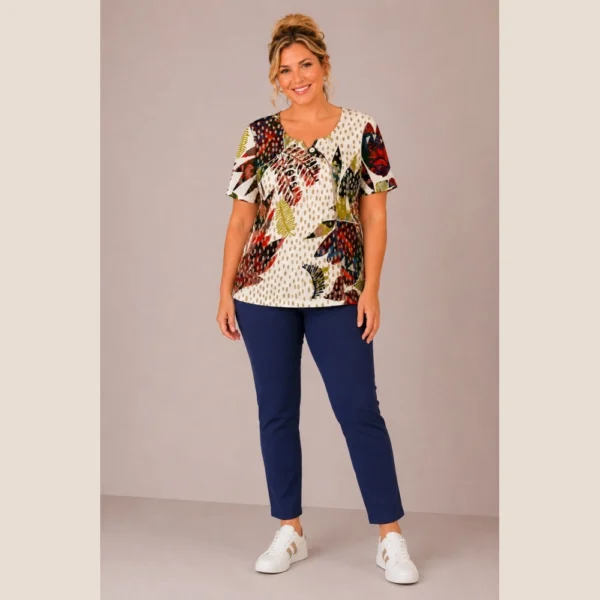 BAGV2625-03-full-body Bagoraz Printed Cotton Plus Size Top with Colourful Botanical Print