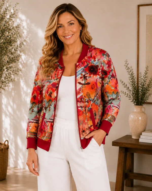 BAGV2627-01-upperbody Bagoraz plus size floral zip jacket in 100 cotton