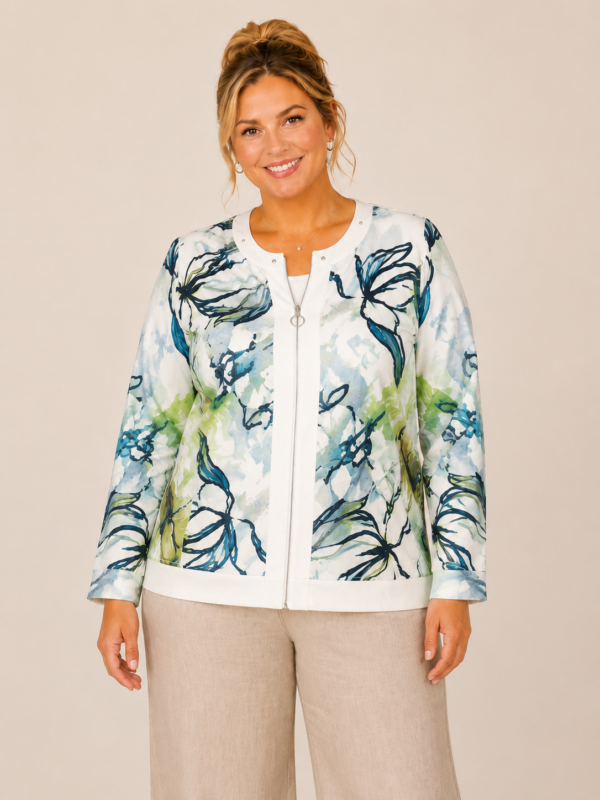 Bagoraz printed polyester plus size zip jacket blue green floral