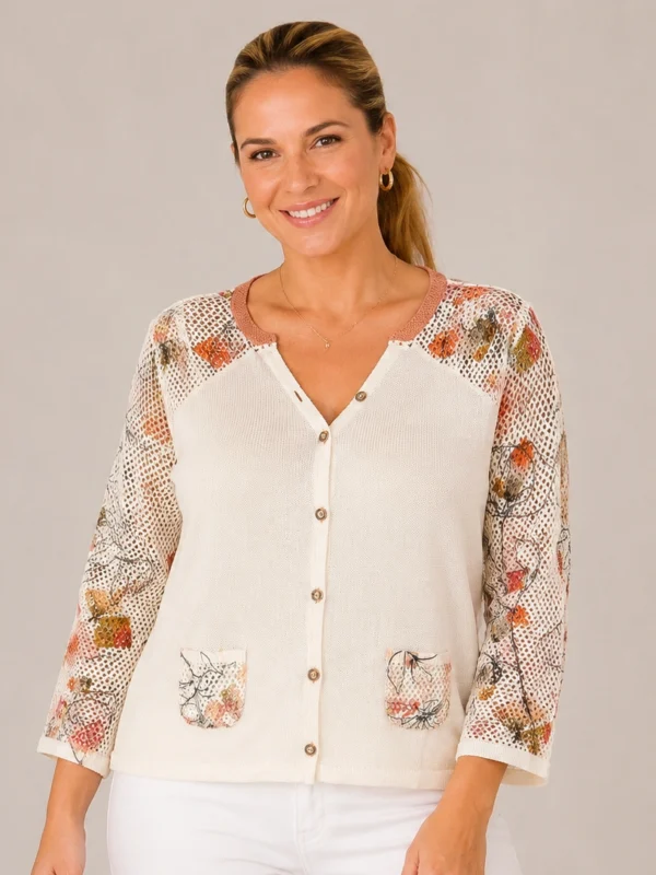 BAGV2628-01-front-upperbody Bagoraz beige plus size floral knit cardigan