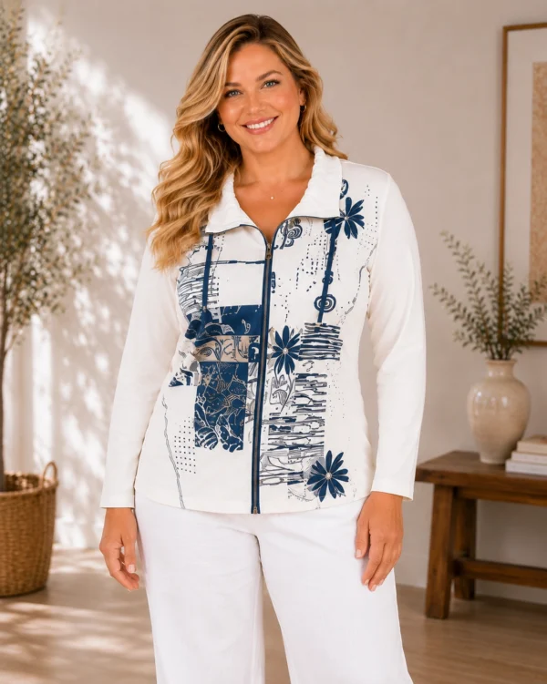 BAGV2630-01-front Bagoraz plus size cotton zip jacket white