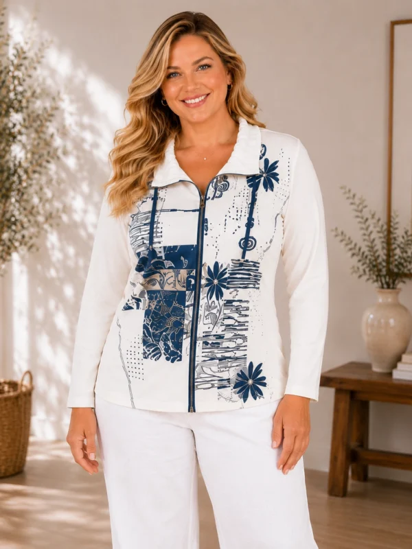 Bagoraz plus size cotton zip jacket white