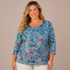BAGV2631-01-front-upperbody Bagoraz Blue Floral Print Plus Size Top
