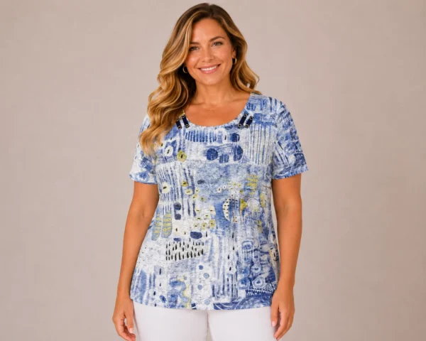 BAGV2632-01-front-upperbody Bagoraz plus size blue abstract print top