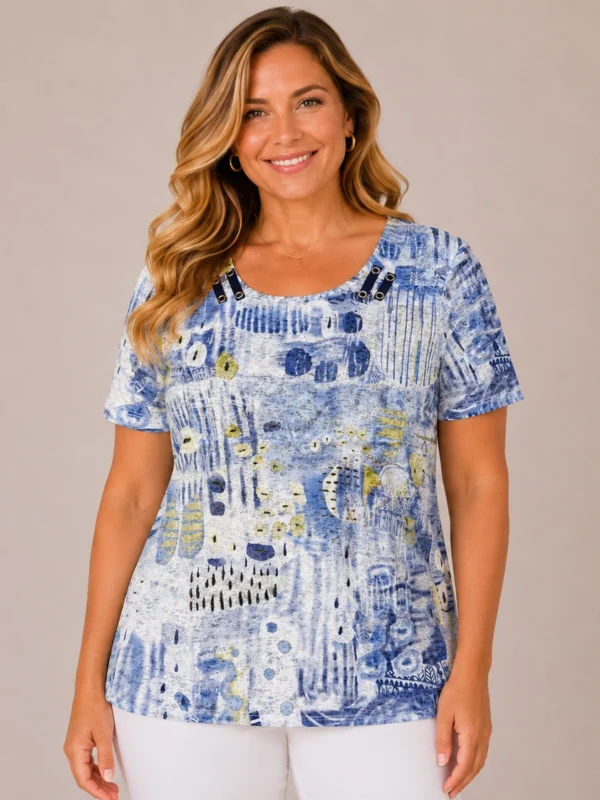 Bagoraz plus size blue abstract print top