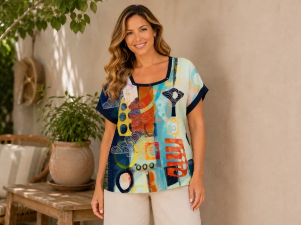 BAGV2634-01-upperbody Bagoraz plus size abstract print navy top