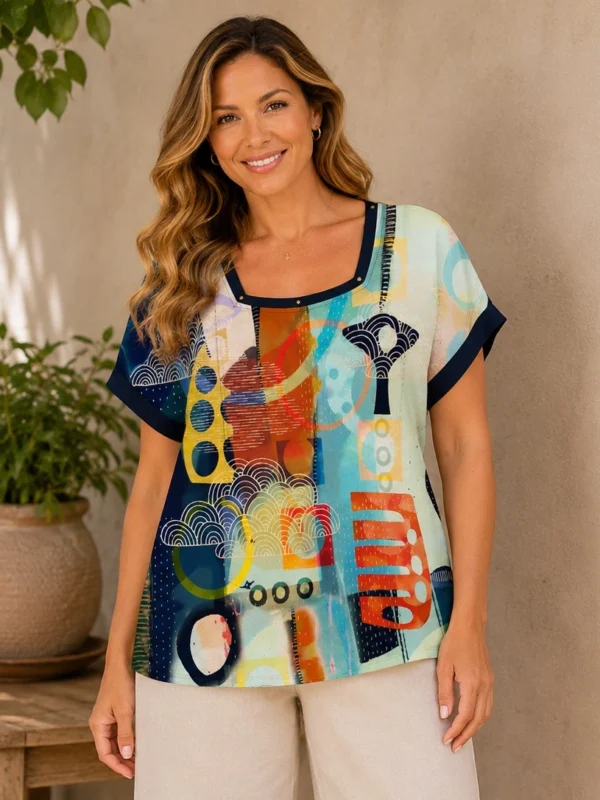 BAGV2634-01-upperbody Bagoraz plus size abstract print navy top