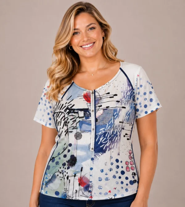 BAGV2654-01-front-upperbody Bagoraz plus size abstract print top blue white