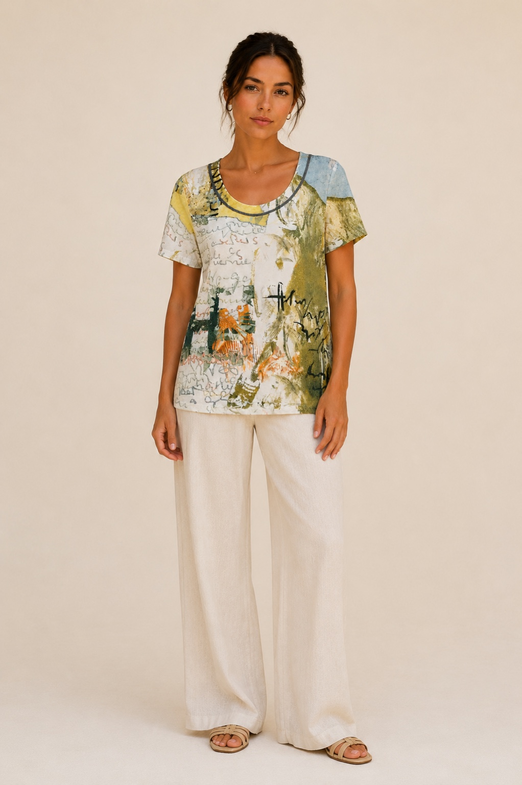 D2F50641-A95D-42E8-ADCF-D29EC310DC61 Kalisson Green Abstract Print Cotton T-Shirt