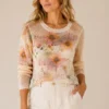 KAV2610-M1-1 Kalisson Floral Knit Sweater Beige Pink Lightweight Top