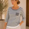 Women's grey and white striped knit top
