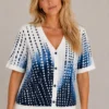 KAV2613-01-front Kalisson Blue & White Printed Cardigan Top