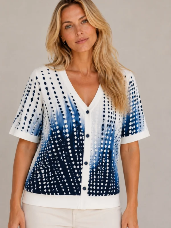 Kalisson Blue & White Printed Cardigan Top