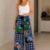 Kalisson abstract print wide leg trousers navy multicolour