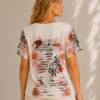 KAV26145-02-back Kalisson floral print cotton viscose top with coral pink and black artwork