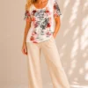 KAV26145-03-full-body Kalisson floral print cotton viscose top with coral pink and black artwork