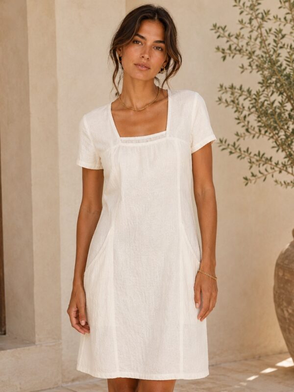 Kalisson ivory cotton viscose knee length dress