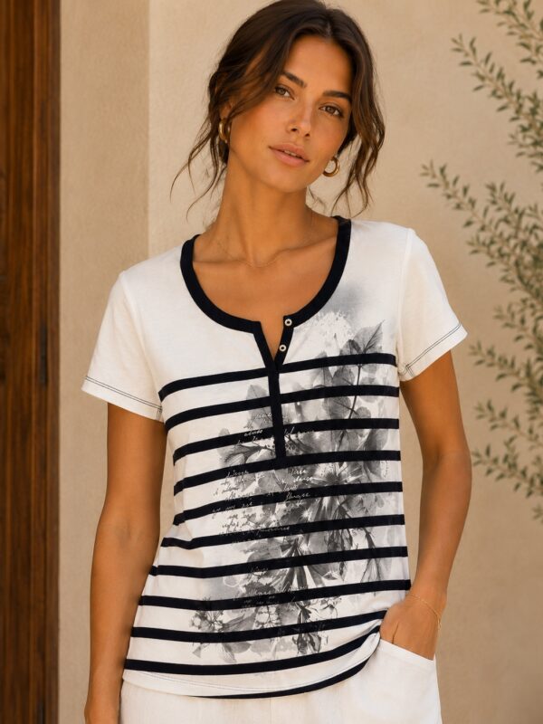 Kalisson navy stripe floral print cotton top