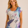 KAV26153-01-front Kalisson abstract print cotton T-shirt in multicolour design.