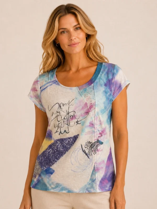 Kalisson abstract print cotton T-shirt in multicolour design.