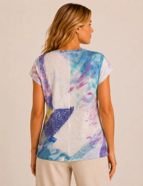 KAV26153-02-back Kalisson abstract print cotton T-shirt in multicolour design.