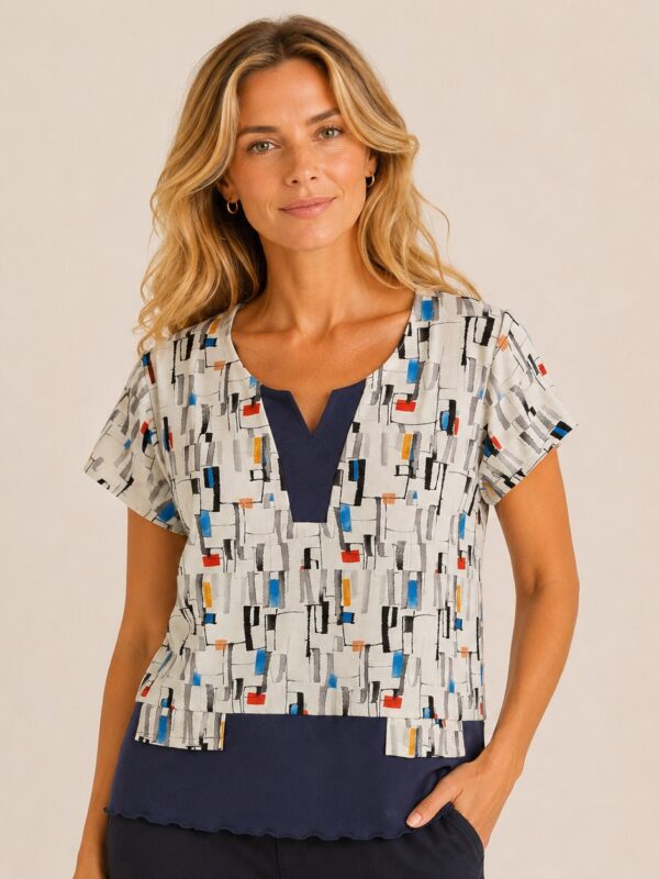 Kalisson abstract print cotton top navy