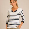 KAV26163-01-front Kalisson striped cotton top in navy grey and ivory.