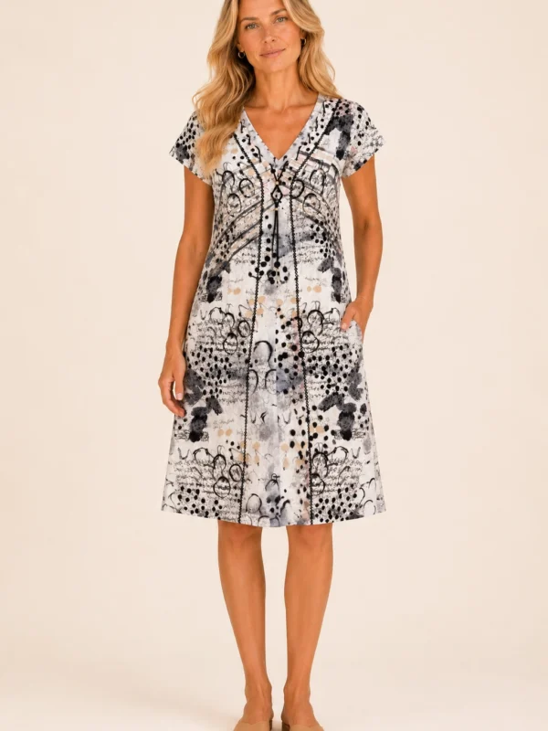 Kalisson abstract print knee length cotton dress