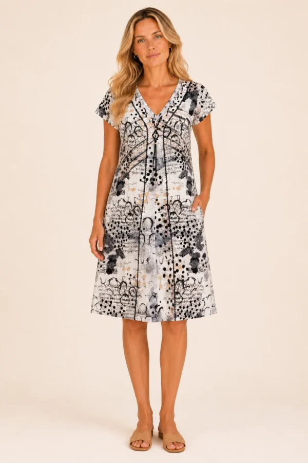 KAV26165-03-full-body-front Kalisson abstract print knee length cotton dress
