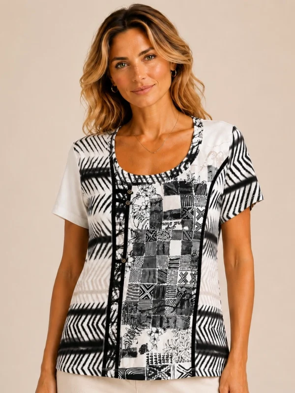 Kalisson abstract print cotton top black and white
