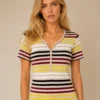 KAV26169-01-front-upperbody Kalisson striped cotton top with multicolour horizontal stripes