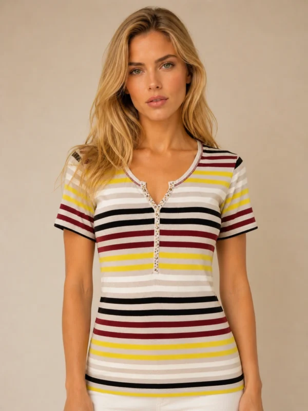 Kalisson striped cotton top with multicolour horizontal stripes
