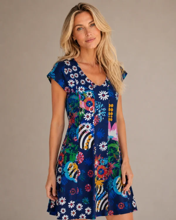 Kalisson Navy Multicolour Viscose Dress