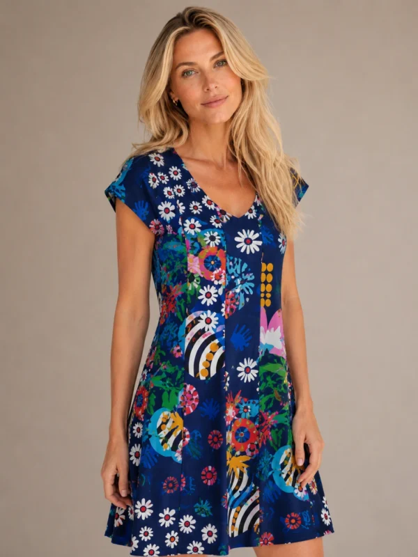 Kalisson Navy Multicolour Viscose Dress