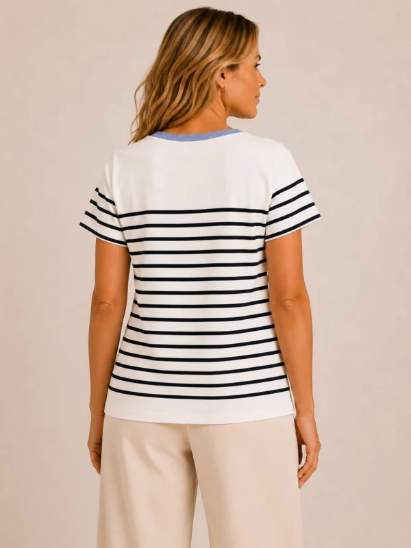 Kalisson navy and white striped cotton top.