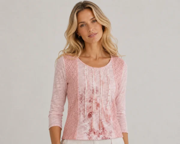 KAV26171-01-front-upperbody Kalisson pink cotton lace detail top