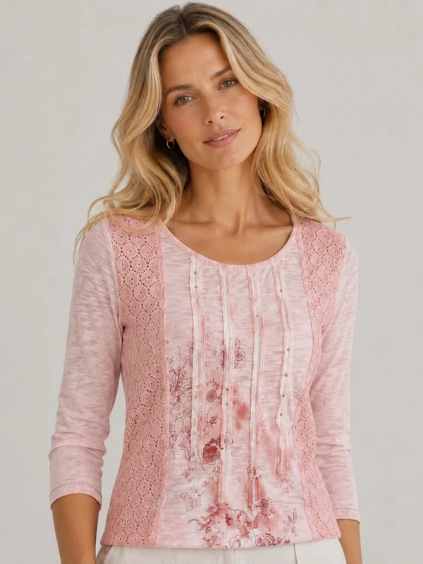 KAV26171-01-front-upperbody Kalisson pink cotton lace detail top