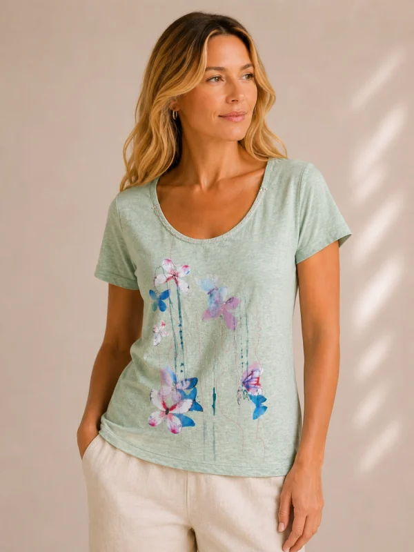 Kalisson sage green cotton linen t-shirt