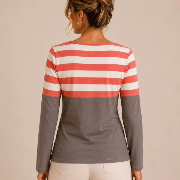 Kalisson coral stripe cotton top with artistic print