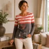 Kalisson coral stripe cotton top with artistic print