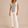 KAV26180-03-full-body Kalisson white and black striped cotton top with short sleeves.