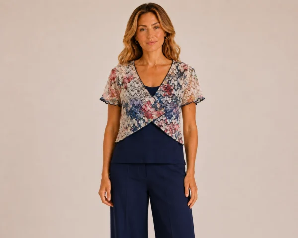KAV26186-01-front-upperbody Kalisson floral lace overlay top navy